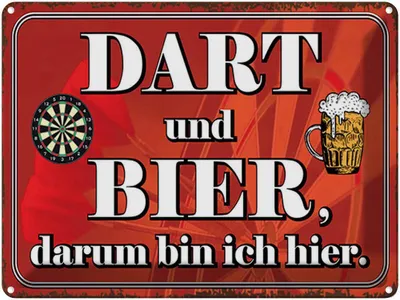 Produktbild von vianmo Blechschild 30x40 cm Dart und Bier darum bin ich hier Spruch Zitat