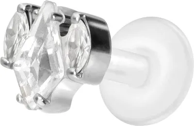 Produktbild von Ohrpiercing, Nasenpiercing PTFE Labret mit Innengewinde + Titan-Aufsatz KRISTALLSCHILD + KRISTALLOVALE Silber Stablänge: 5mm | Stabstärke: 1,2mm