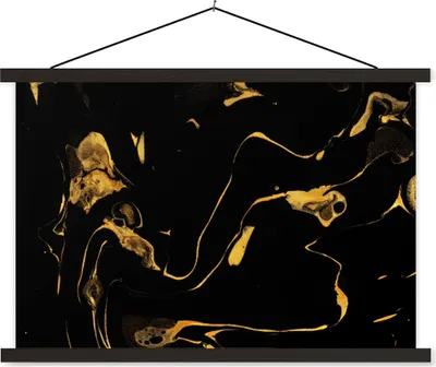 Produktbild von MuchoWow® Textilposter Muster - Gold - Schwarz 150x100 cm mit schwarzem Rahmen - Schlafzimmer