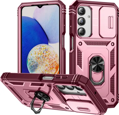 Produktbild von Galaxy A16 Hülle, Schiebe Kamera Schutz Stoßfest Schutzhülle mit Ringhalterung Ständer für Samsung Galaxy A16 Rosa
