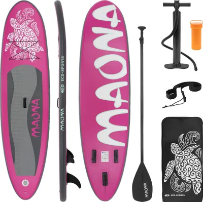 Produktbild von ECD Germany Nafukovací prkno Stand Up Paddle Board Maona, 308x78x10 cm, růžová barva, PVC, do 120 kg, příslušenství s pumpou, taška na přenášení