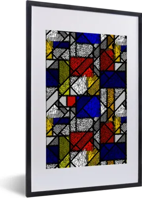 Produktbild von MuchoWow® Gerahmtes Poster Mondrian - Glasmalerei - Alte Meister - Kunstwerk - Abstrakt - Malerei 40x60 cm - Poster mit Schwarzem Bilderrahmen Wandposter Rahmen Foto Bilder - Poster in Rahmen