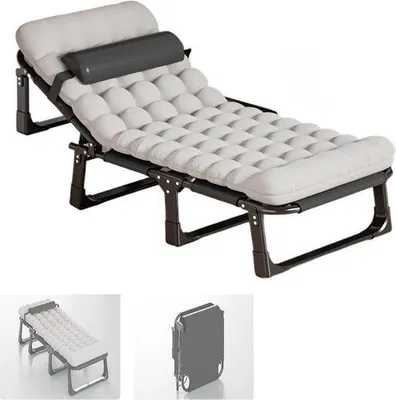 Productafbeelding van Opklapbed met matras - Draagbaar gastenbed - Comfortabel slapen - 4 verstelbare standen - 190x68 cm - Grijs