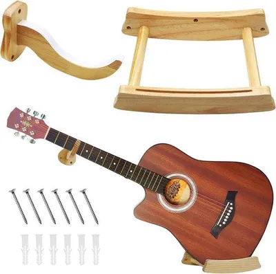 Produktbild von Gitarrenhalterung aus Holz - universell für Akustikgitarre - Bass - Banjo - Mandoline - Gitarrenhalter - Wandbefestigung