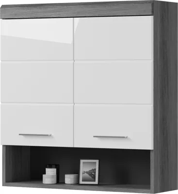 Produktbild von Badezimmer Hängeschrank "Shawn" weiß Hochglanz und Rauchsilber grau  74 x 79 cm