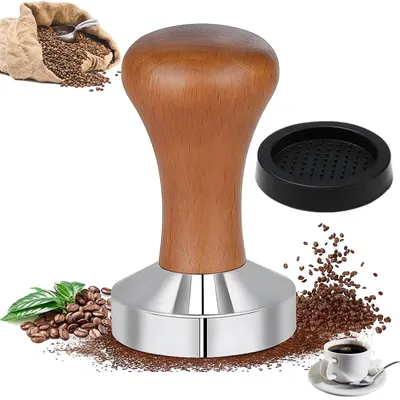 Kaffeestampfer 51 mm, Edelstahl mit Holzgriff, für Espresso