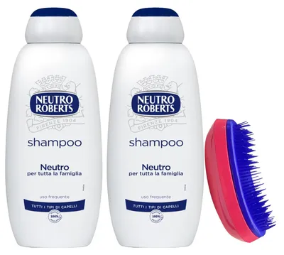 Produktbild von Roberts Neutrales Shampoo für die ganze Familie, häufige Anwendung, für alle Haartypen, mit Inhaltsstoffen natürlichen Ursprungs und Vitamin B3, 450 ml (2 Einheiten) + Haarbürste