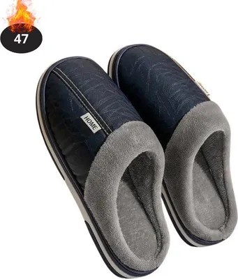 Productafbeelding van Nivard Warme Pantoffels - Sloffen - Slippers - Dames - Heren - Pluche - Maat 47 - Marineblauw