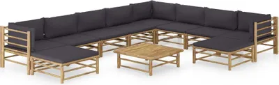 Produktbild von Maison Exclusive - 11-tlg. Garten-Lounge-Set mit Dunkelgrauen Kissen Bambus