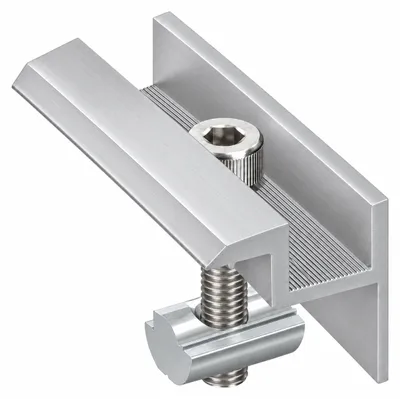 Produktbild von Endklemme silber für 30mm Solarmodul im Befestigungsset mit Nutenstein, Zylinderkopfschraube, Federring - Aluminium Solar PV Modul Montage Halterung