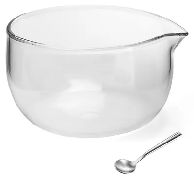 Produktbild von Matcha Schale mit Ausgießer - Servierschale aus Glas mit Edelstahl Löffel - Für Saucen und Matcha - Transparent 350 ml