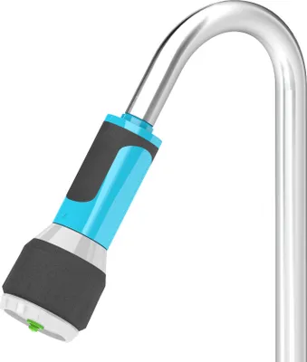 A close-up shot of a garden shower head attached to a faucet.
