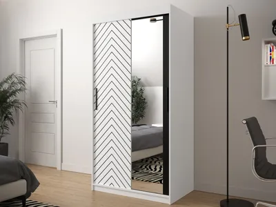 Obrázok produktu pre Úzka zrkadlová šatníková skriňa 100 cm ORIOT - biela / čierna