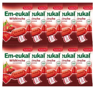 Immagine prodotto di Em eukal pastiglie per la tosse senza zucchero alla ciliegia selvatica 75g confezione da 10 pz