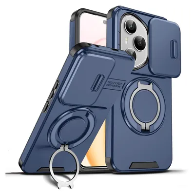 Immagine prodotto di Custodia a doppio strato per Honor 400 Pro, copertura scorrevole per la fotocamera e supporto ad anello magnetico Blu
