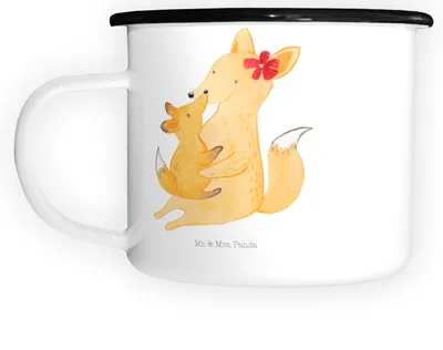 Produktbild von Mr. & Mrs. Panda Teetasse Fuchs Mama - Weiß - Geschenk, Mami, Große Tasse, großer becher, Emaille, Bruder, Pott, Umarmen, Schoß, Teebecher