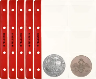 Image de Pochettes pour pièces de monnaie, 6 compartiments sur chaque pochette de collection Pour les très grandes pièces de monnaie jusqu'à 55mm de diamètre. paquet de 10 pièces. Pour l'album de pièces PELLER'S M.
