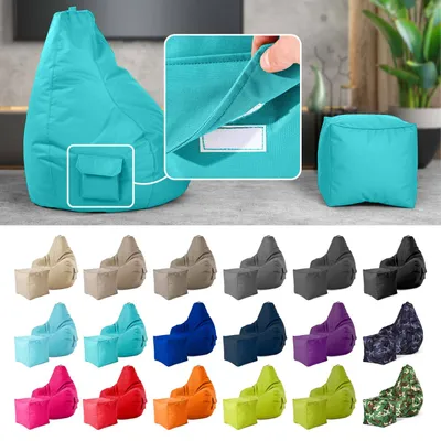 Produktbild von Green Bean® 2er Set Sitzsack + Hocker "Cozy+Cube" - mit EPS Perlen Füllung - robust waschbar schmutzabweisend - Türkis