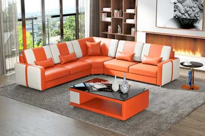 Produktbild von Design Eckgarnitur Ledersofa Ecksofa L Form Couch Sofa Orange Eckcouch