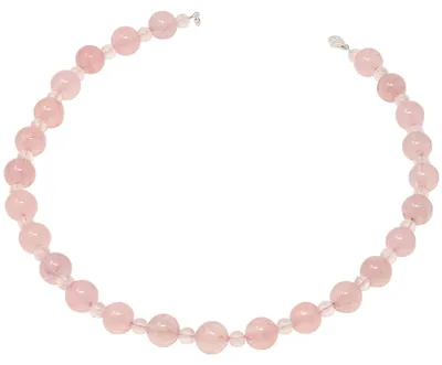 Produktbild von Kette Collier aus Rosenquarz Kugelkette Edelsteine zart rose 925 Silber 48cm