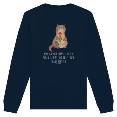 Produktbild von Mr. & Mrs. Panda Baumwoll Sweatshirt Otter Blumenstrauß Größe XL - French Navy - Geschenk, Bio Pullover, Achtsamkeit, Seeotter, Pulli, Selbstliebe, Positiv, Süß, Sweater