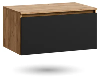 Produktbild von Planetmöbel ARISA Waschtischunterschrank in Gold Eiche / Schwarz ( für Gäste WC & Bad, Schublade mit Soft-Close, B/H/T) 80 x 40 x 50 cm