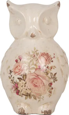 Immagine prodotto di Clayre & Eef figurina decorativa gufo 13x12x21 cm fiori in Vetroceramica beige