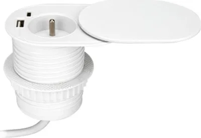 Obrázek produktu pro Zapuštěná zásuvka s posuvným víkem ORNO OR-GM-9042/W, 1x230V a 2xUSB (type A+C; PD20W), 1,9m, bílá