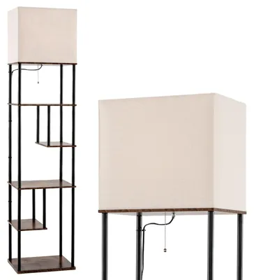 Produktbild von COSTWAY Stehlampe Regal mit 5 Ebenen, 172cm Stehleuchte modern, Standleuchte inkl. Lampenschirme & E27 Fassung, Bücherregal mit LED-Beleuchtung