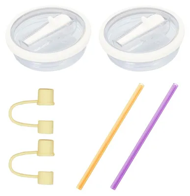 Becherzubehör-Set: 2 Deckel, 2 Stopfen, 2 Halme, auslaufsicher