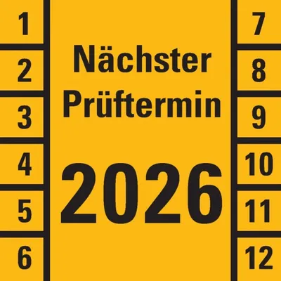 Produktbild von Dreifke® Prüfplakette Nächster Prüftermin 2026, gelb, Dokumentenfolie, 30x30m...