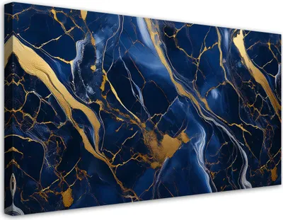 Image de Toile « Marbre bleu et or Loft » 100 x 50 Feeby Bleu Image pour le mur, prête à être accrochée