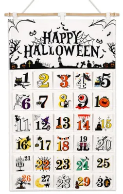 Stoff-Adventskalender Halloween, 31 Taschen, befüllbar, wiederverwendbar