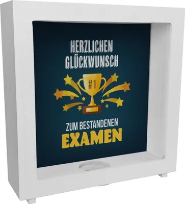 Produktbild von Herzlichen Glückwunsch Rahmen Spardose aus Holz mit Spruch zum erfolgreichen