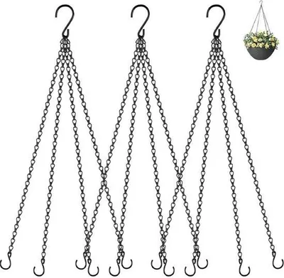 Produktbild von Set von 3 Hängeschmuckketten, schwarze Metallketten zum Aufhängen, Blumenpotketten, Hängeschmuck, Pflanzenhänger, schwarze Hängeschmuckketten für Pflanzenkübeln/Vogelhäuschen/Windgongen (Stil B)