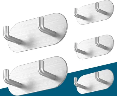 Produktbild von Handtuchhalter ohne Bohren, 5er Set Klebehaken Extra Stark, Rostfrei Edelstahl Haken selbstklebend, Moderne Design Wandhaken Handtuchhaken Bad (Silber)Wandgarderoben und Haken Wandgarderoben und Haken