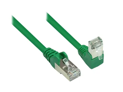 Produktbild von Patchkabel, Cat. 6, S/FTP, PiMF, 250MHz, einseitig 90° nach unten gewinkelt, grün, 0,25m, Good Connections