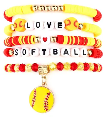 Productafbeelding van Set van 5 Softball Armbanden voor Dames, Stapelbare Sportaccessoires