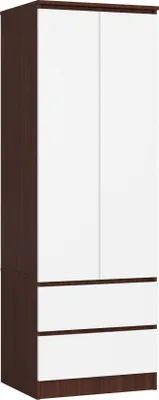Produktbild von Kleiderschrank AKORD S60 Wenge 60 cm 2 Türen 2 Schubladen Regal Front Weiß B60 x H180 x T51 cm