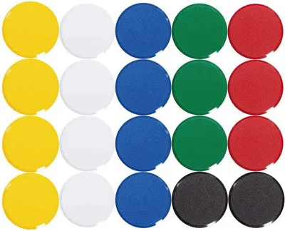 Produktbild von MAUL Magnet MAULpro rund 20 Stück 0,6 kg Kunststoff Ferrit bruchsicher erodiert lackiert Ø 2.9 x 1.1 cm gelb blau grün rot schwarz weiß