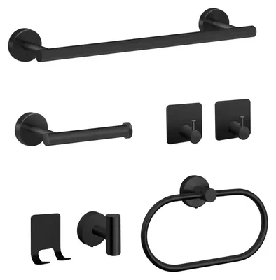 Imagen del producto de Juego de accesorios para baño de 7 piezas, color mate, acero inoxidable