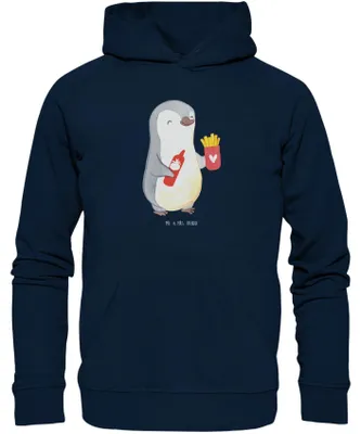 Produktbild von Mr. & Mrs. Panda Bedruckter Hoodie Pinguin Pommes Größe M - French Navy - Geschenk, Pullover, Hochzeitstag, für Frauen, Kapuzenpulli, Freundin, Valentinstag, Männer