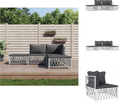Produktbild von vidaXL 4-tlg. Garten-Lounge-Set mit Kissen Weiß Stahl -  Gartenmöbel-Sets