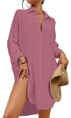 Productafbeelding van Tanmolo dames strandjurk, zomer, strandtuniek, omslagdoek, donkerroze, maat S