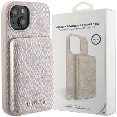 Zdjęcie produktu dla Zestaw Guess 4G Metal Logo do iPhone 15 różowy