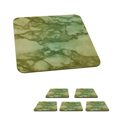 Obrázek produktu pro KitchenYeah® Skleněné podtácky Square Set of 6 Marble - Lime - Green 10x10 cm Podtácky na sklenice - Podtácky na nápoje - Chrániče stolů - Podtácky na šálky Stolní barové sklo