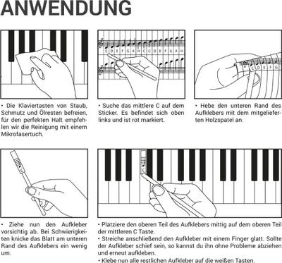 Produktbild von kwmobile Klavier Keyboard Noten Aufkleber - für 49 61 76 88 Tasten Instrumente - Transparente Vinyl Piano Sticker für weiße Tasten - mit Anleitung