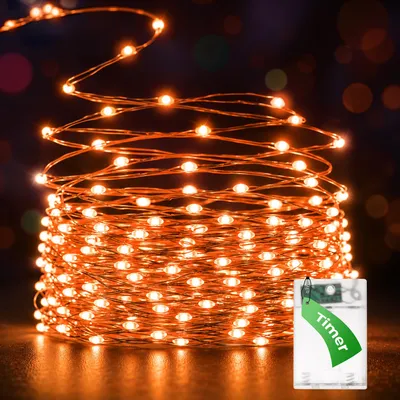 LED-Lichterkette, 5 m, 50 orange LEDs, Timer, IP65, Innen & Außen