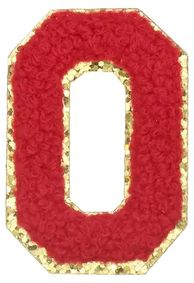 Buchstaben-Patch O, Plüsch, Goldrand, 5,5 cm, rot, zum Aufbügeln