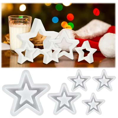 Immagine prodotto di 5 stampi in silicone a forma di stella, per la creazione di oggetti in gesso, cera o altri materiali, ideali per progetti fai-da-te e artigianato